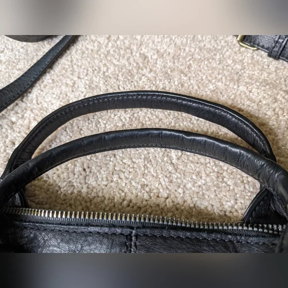 American Leather Co. Jamestown Black Double Top Handle Shoulder Crossbody Bag - Picture 11 of 16